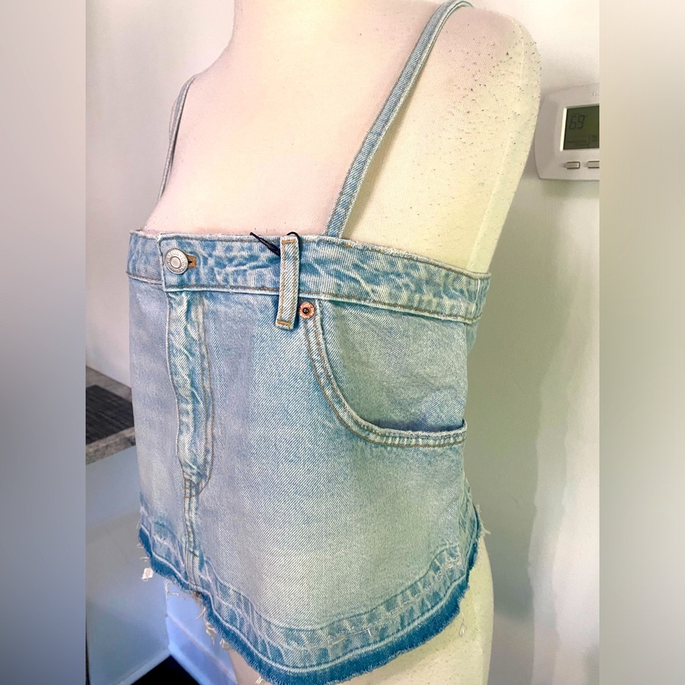 ZARA Denim Mini Skirt Style Top - Size L - NEW